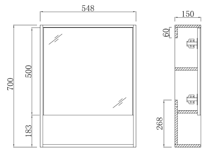 E+NT Y1055WW PVC Mirror Cabinet (Wood White)