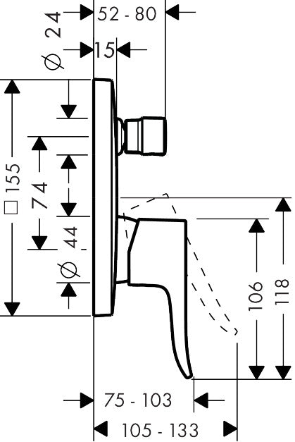 Hansgrohe Metris Single Lever Bath Mixer for Concealed Installation 31454000 dimensions