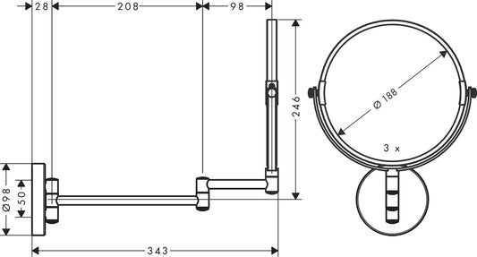 Hansgrohe Logis Universal Shaving Mirror 73561000 dimensions