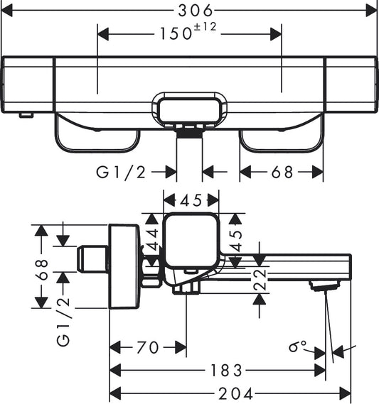 Hansgrohe Ecostat E Bath Thermostat for Exposed Installation 15774000 dimensions