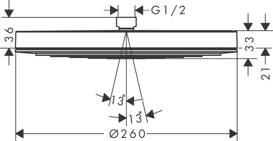 Hansgrohe Pulsify S Overhead Shower 260 1jet 24140140 dimensions