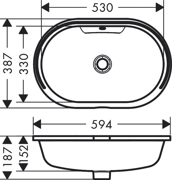 Hansgrohe LakeShore U Under Counter Basin 530/330 22441007 dimensions