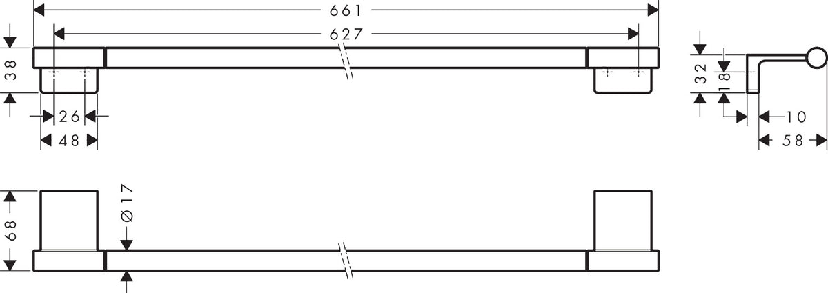 Hansgrohe Addstoris S Bath Towel Rail 41767007 dimensions
