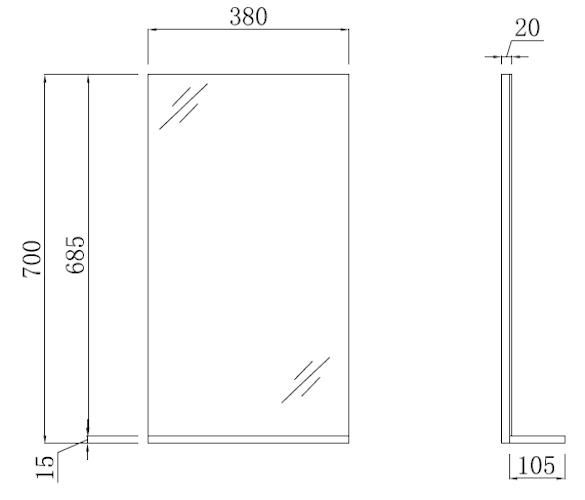 E+NT Y3870 P.WN PVC Mirror with Shelf (P.Brown Walnut)