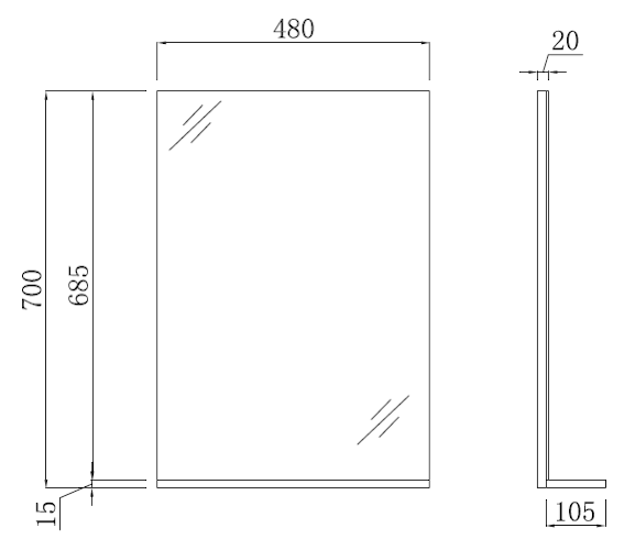E+NT Y3870BO PVC Mirror with Shelf (Beige Oak)