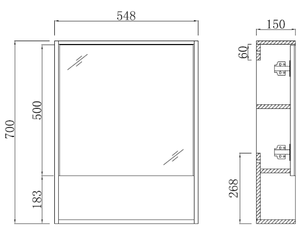 E+NT Y1055BO PVC Mirror Cabinet (Beige Oak)