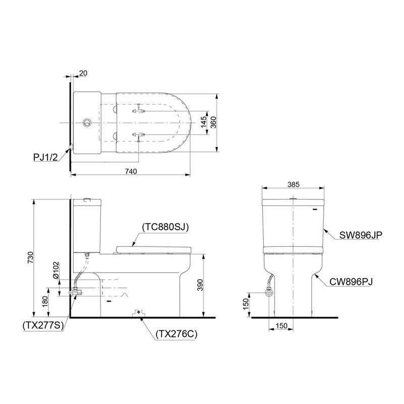 TOTO Omni Close Coupled Dual Flush Toilet without Seat Cover CW896PJ/SW896JP