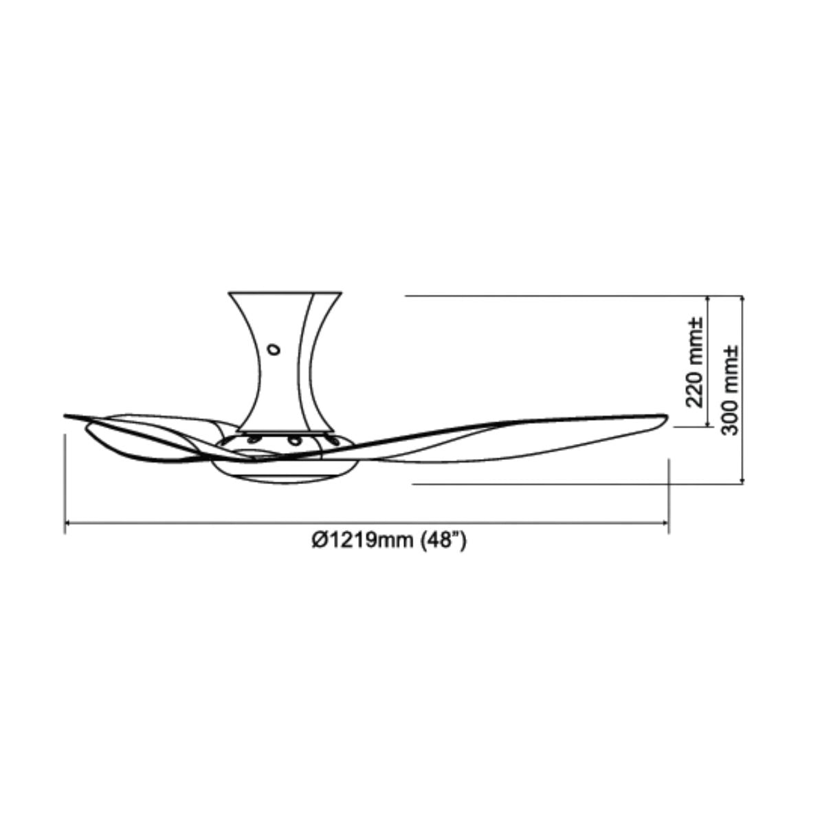 EuropAce BreezeAce 48 inch ceiling fan ECF48HR3, dimensions