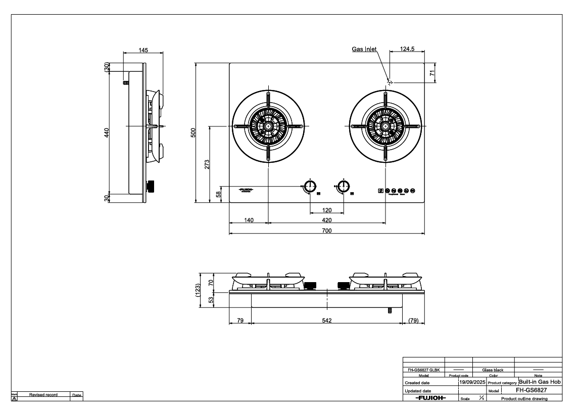 Fujioh FH-GS6827 2-burner gas hob dimensions