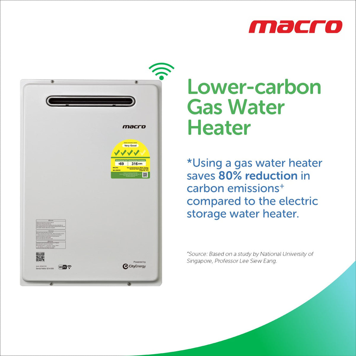 Macro MA-20WOD lower carbon gas water heater