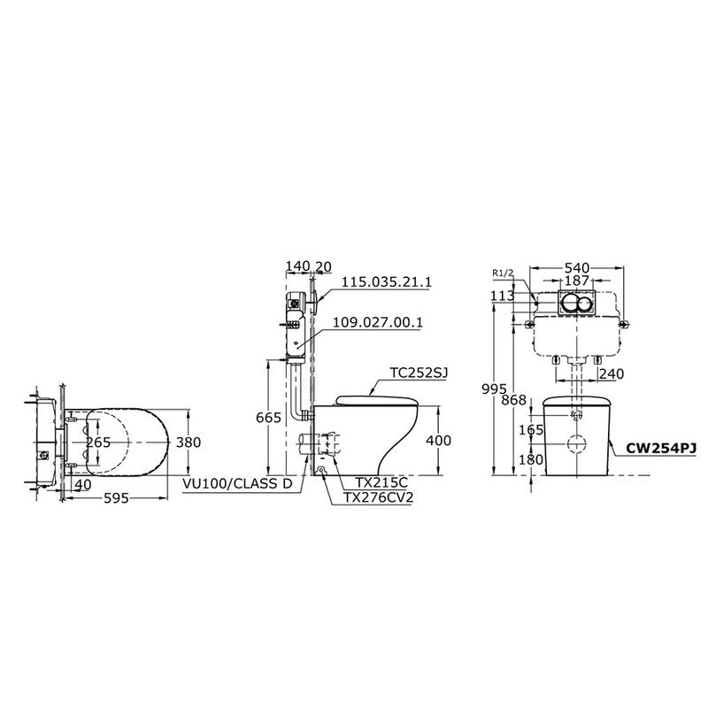 TOTO Hayon Wall Faced Toilet Bowl Only with Fixing Bracket CW254PJWS