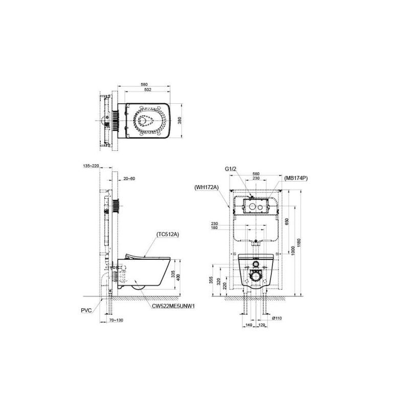 TOTO Contemporary II Wall Hung Toilet CW522