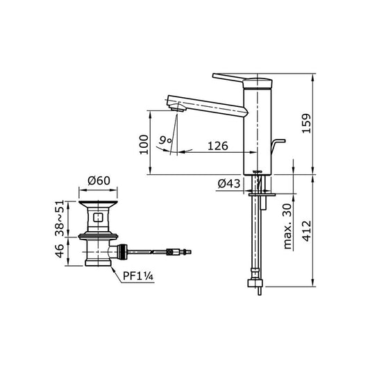 TOTO TX115LV dimension drawing