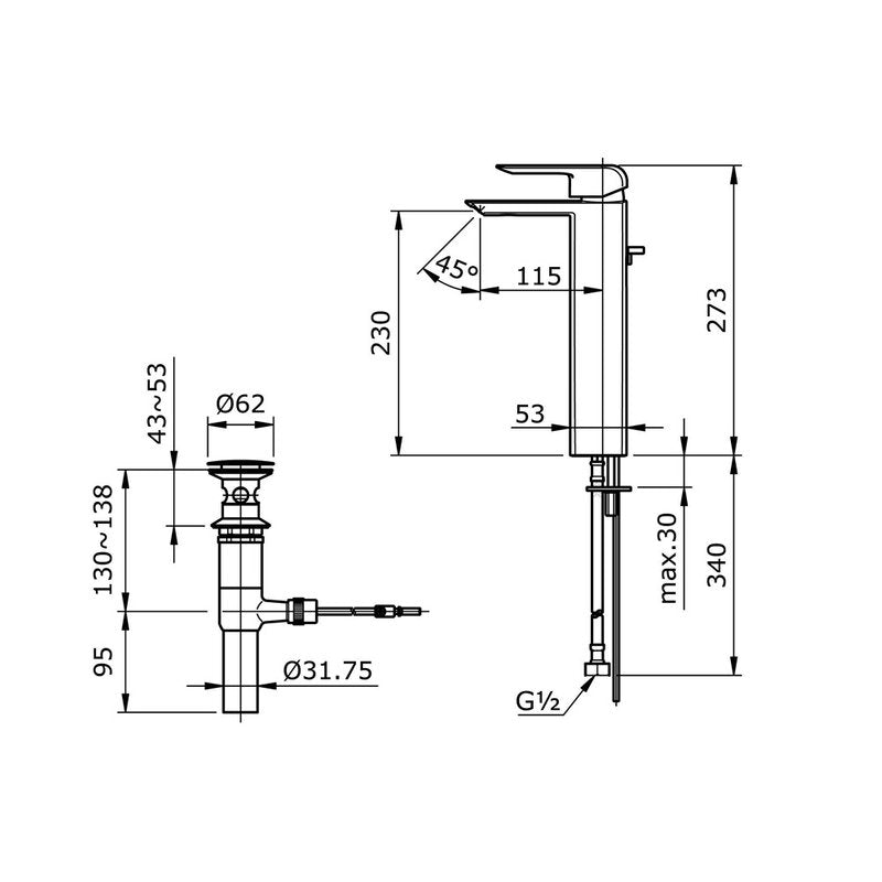 TOTO TX116LKBR dimension drawing