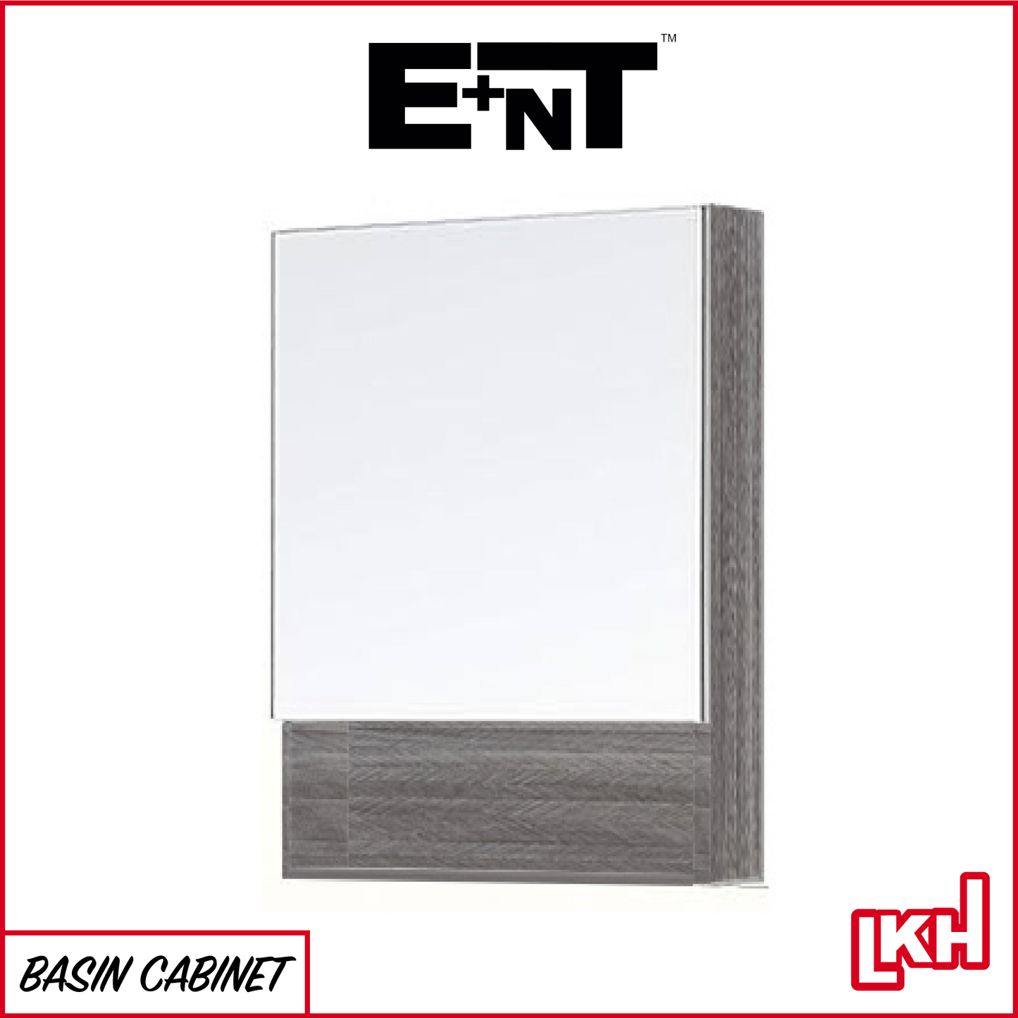 E+NT Y1055GW PVC Mirror Cabinet (Grey Wood Grain)