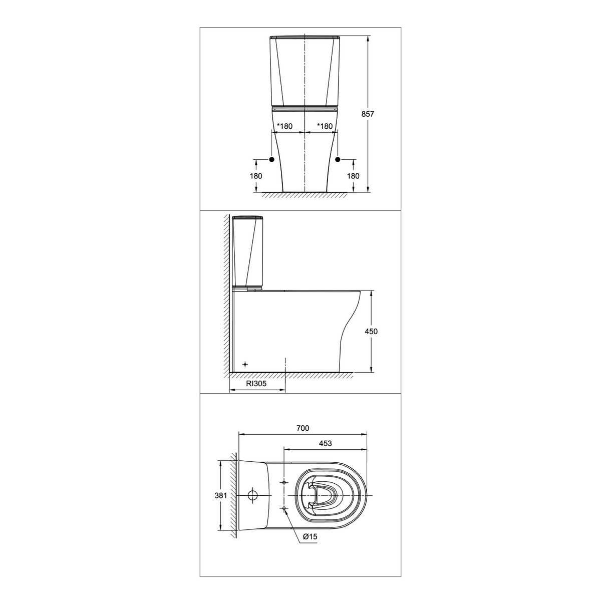 American Standard Cygnet Raised Height Close Coupled Toilet CL26265-6DACTCB dimensions