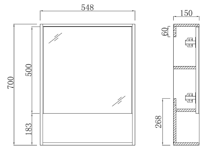 E+NT Y1055GW PVC Mirror Cabinet (Grey Wood Grain)
