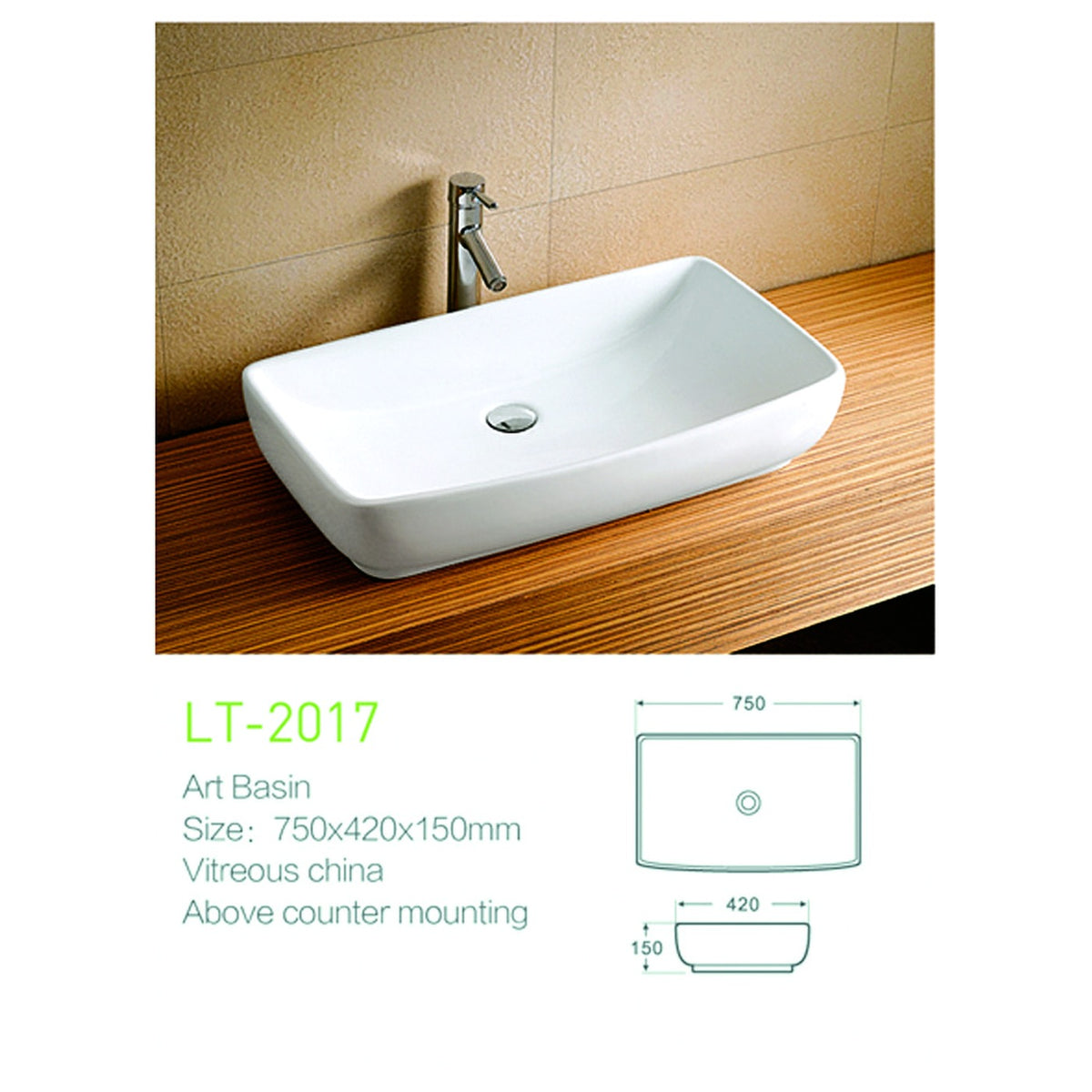 E+NT Counter Top Basin LT-2017 dimensions