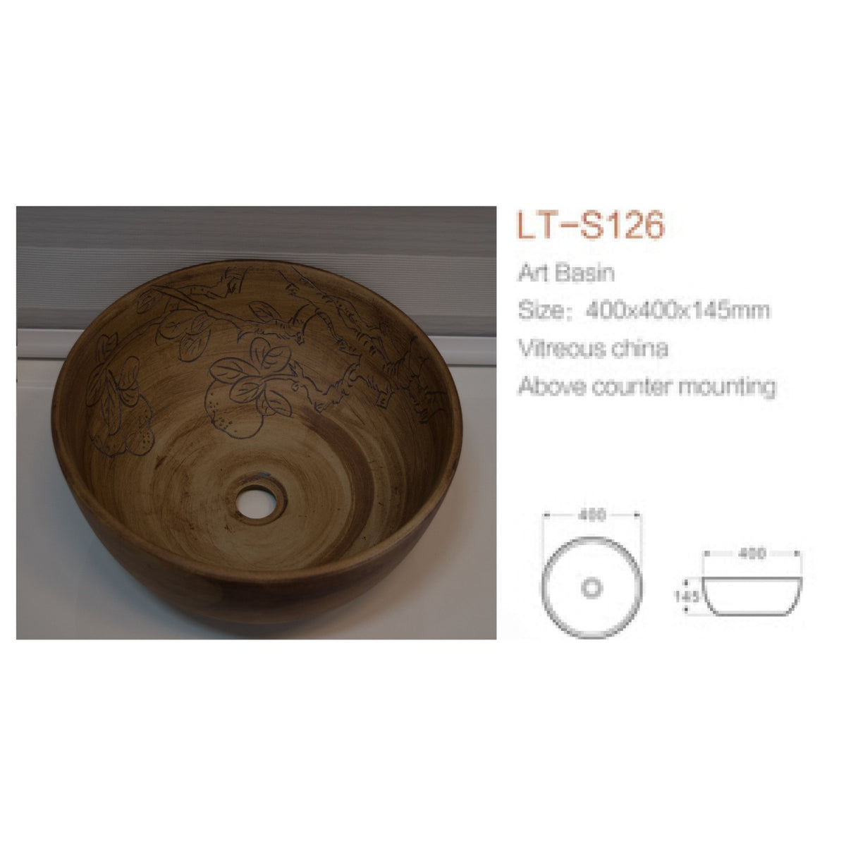 E+NT Counter Top Basin LT-S126 dimensions
