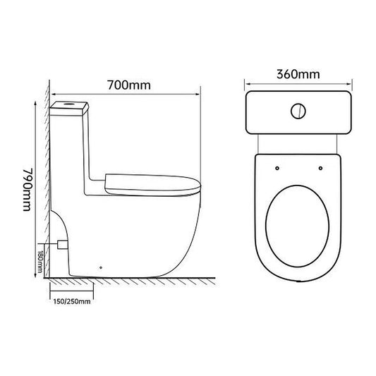 E+NT GALEO One Piece Toilet Bowl dimensions