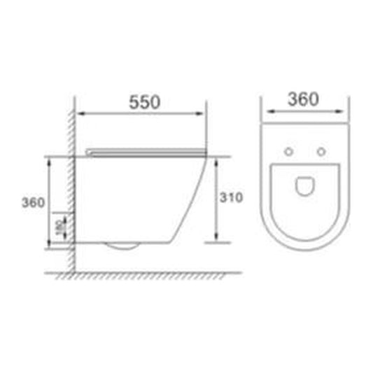 E+NT HEIDI Wall Hung Toilet Bowl dimensions