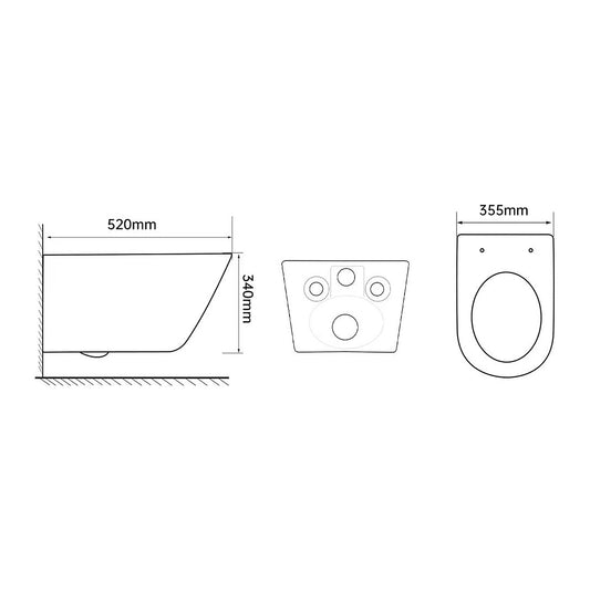 E+NT MAKI Wall Hung Toilet Bowl dimensions