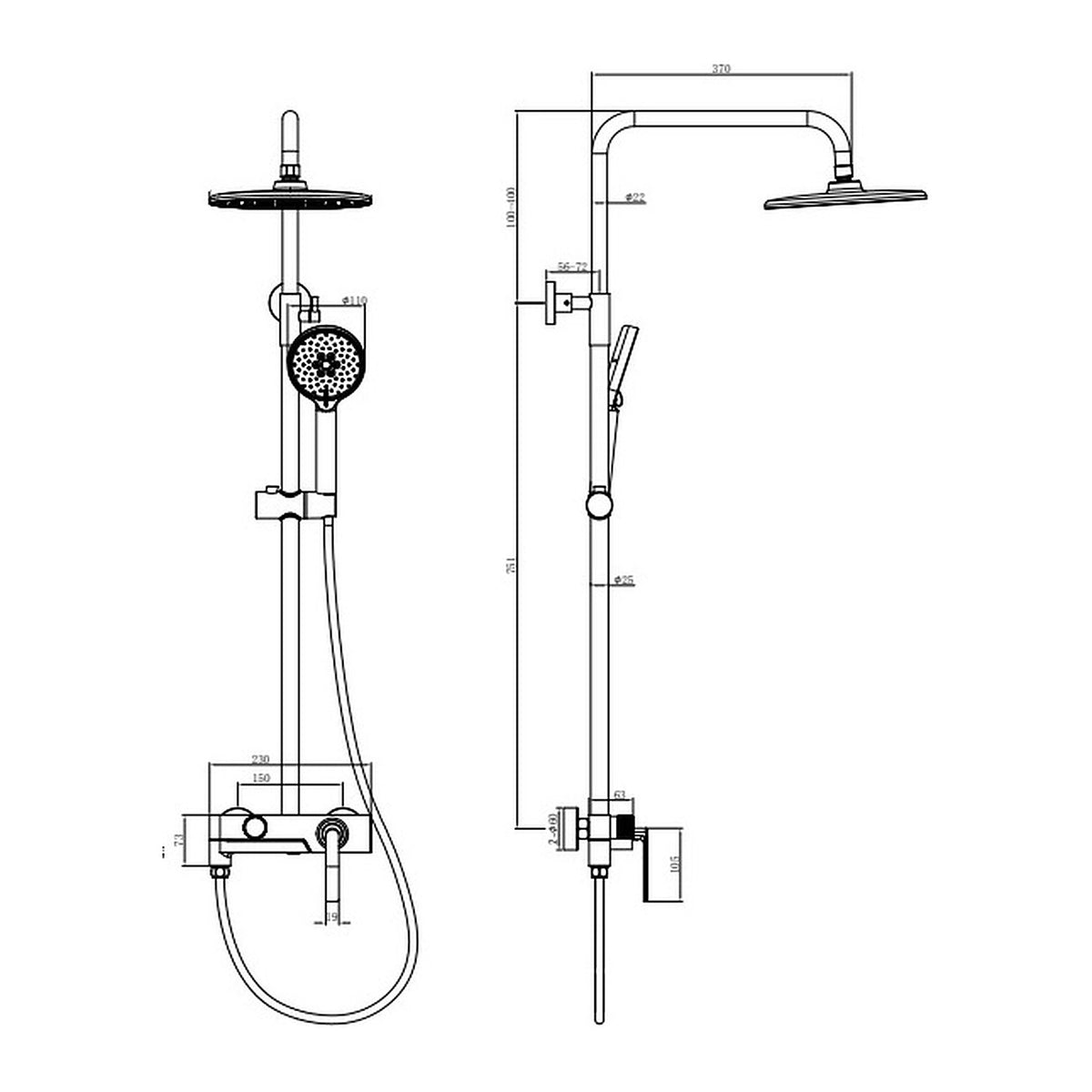 ent Royal 3-Way Rainshower Set 78560 dimensions