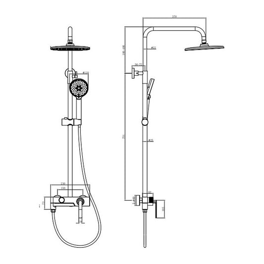 ent Royal 3-Way Rainshower Set 78560 dimensions