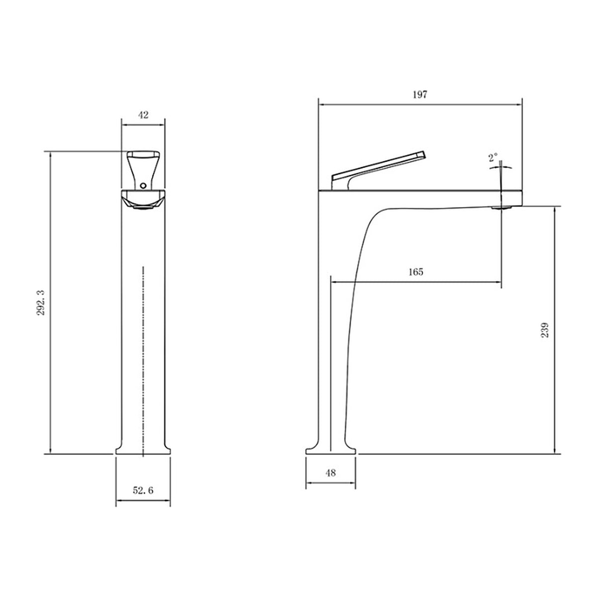 ent Royal Tall Basin Mixer 70510 dimensions