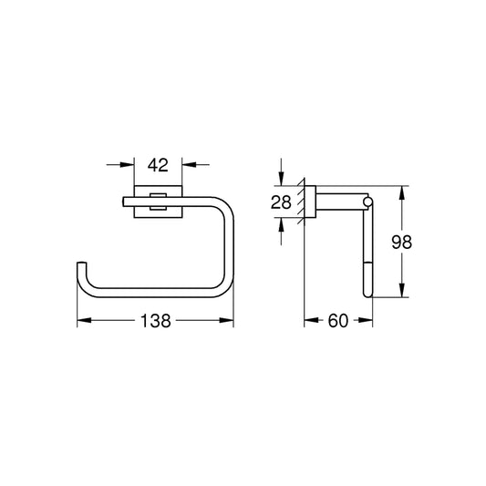 GROHE Essentials Cube Toilet Paper Holder 40507001 dimensions