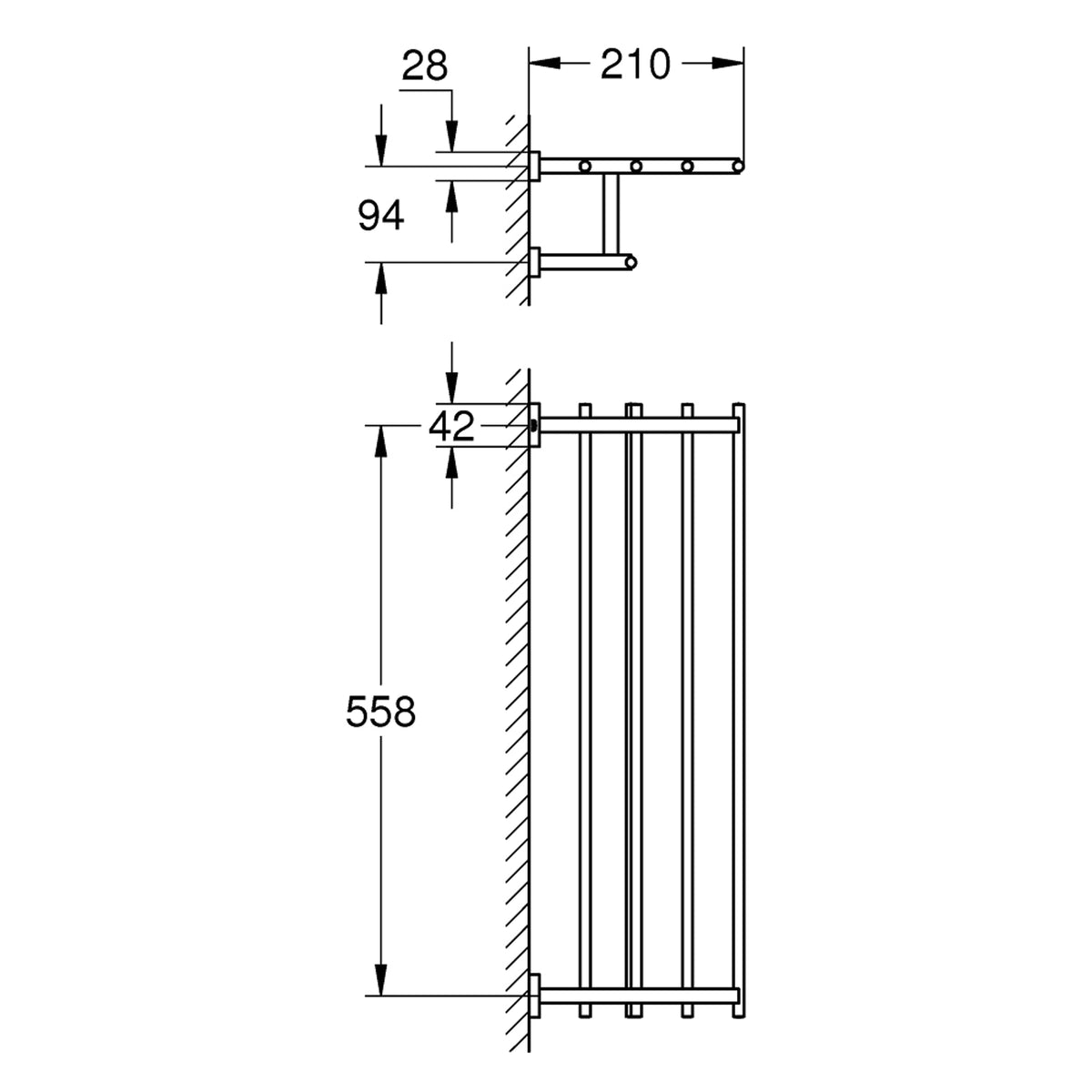 GROHE Essentials Cube Multi-Towel Rack 40512001 dimensions