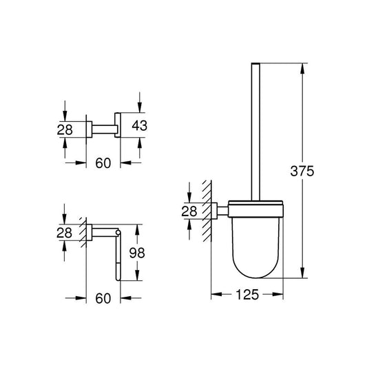 GROHE Essentials Cube Accessories Set 3-in-1 40757001 dimensions