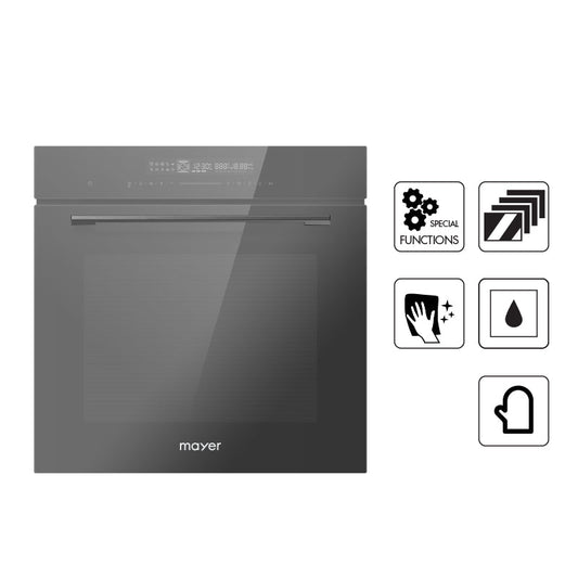 Mayer MMDO15P 75L pyrolytic built-in oven, door open