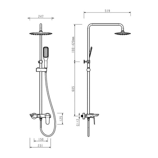 NOUS 3-Way Rainshower Set 1308 dimensions