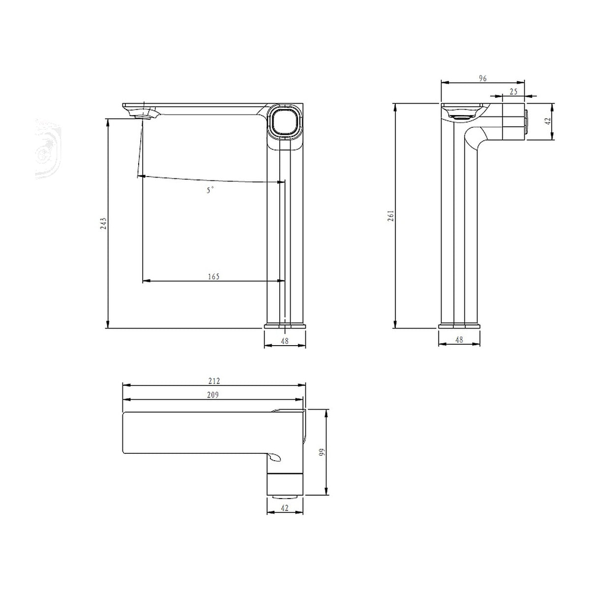 NOUS Tall Basin Mixer 35S1 dimensions
