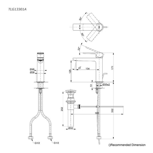 TOTO TLG13301A dimension drawing