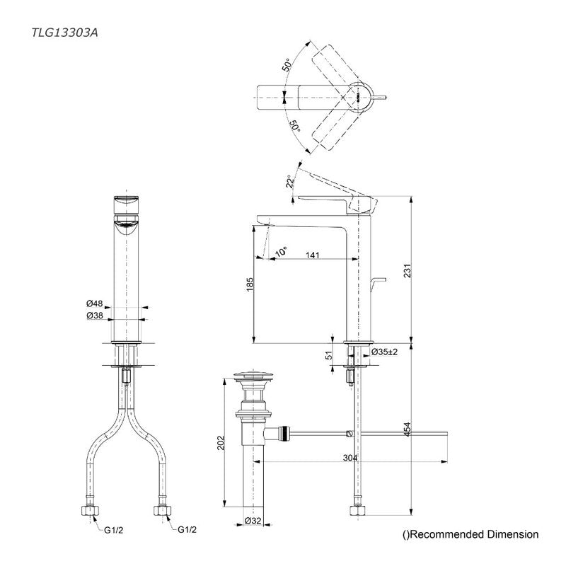 TOTO TLG13303A dimension drawing