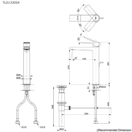 TOTO TLG13305A dimension drawing