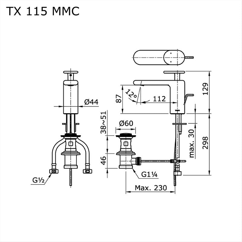 TOTO TX115MMC dimension drawing