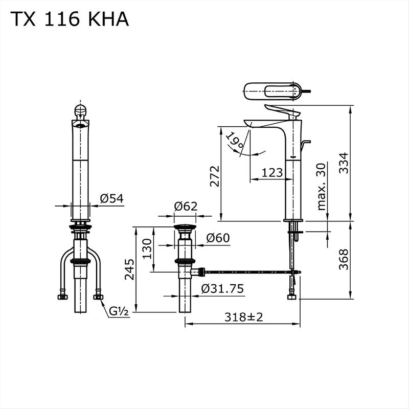 TOTO TX116KHA dimension drawing