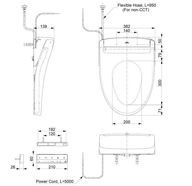 TOTO Washlet S5 TCF34461GSG dimension drawing