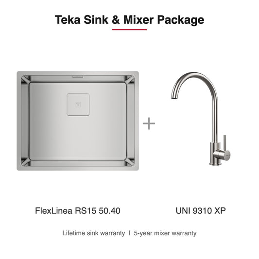 Teka Sink and Mixer Package: FlexLinea RS15 50.40 + UNI 9310 XP