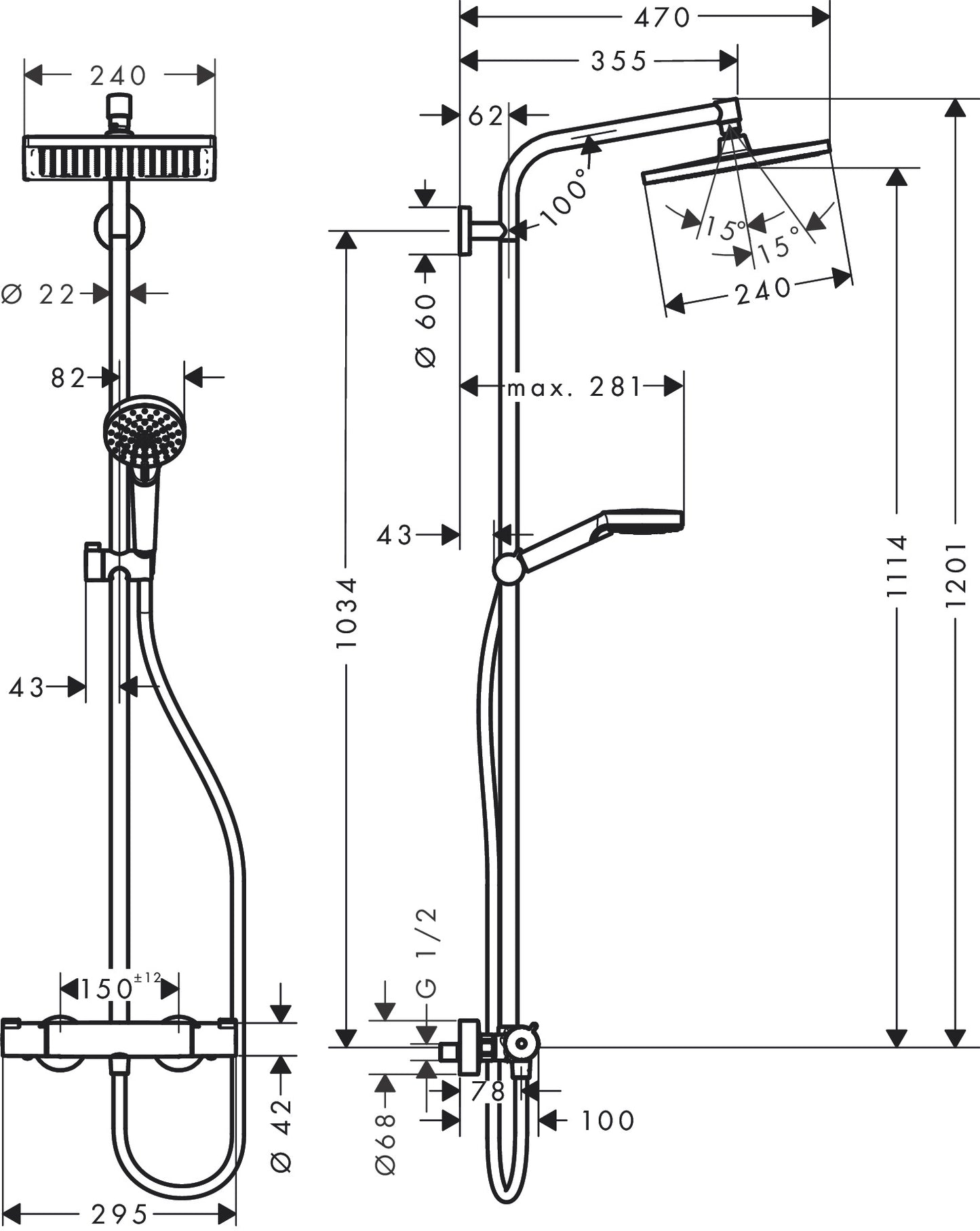 Hansgrohe Crometta S Showerpipe/Rainshower Set 240 1jet with Thermostat 26154009