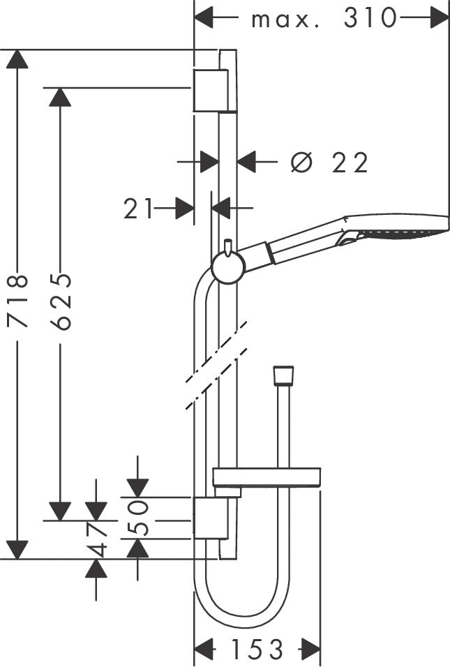 hansgrohe 27654000 shower set dimension