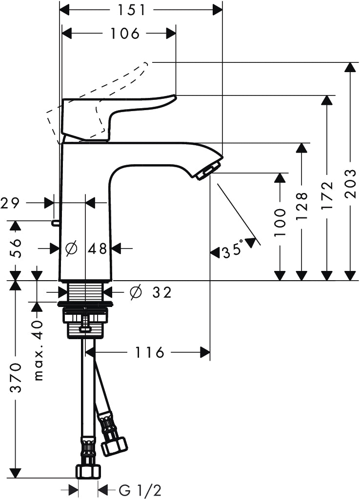 hansgrohe 31032009 basin mixer dimension