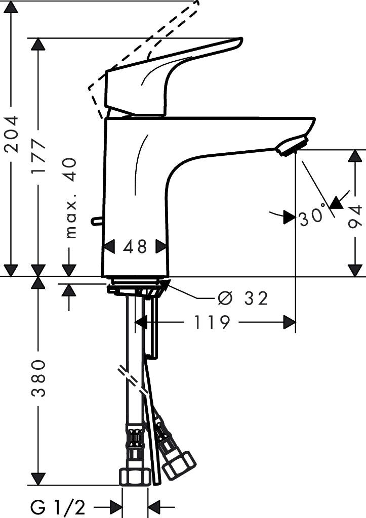 hansgrohe 31977009 basin mixer dimension
