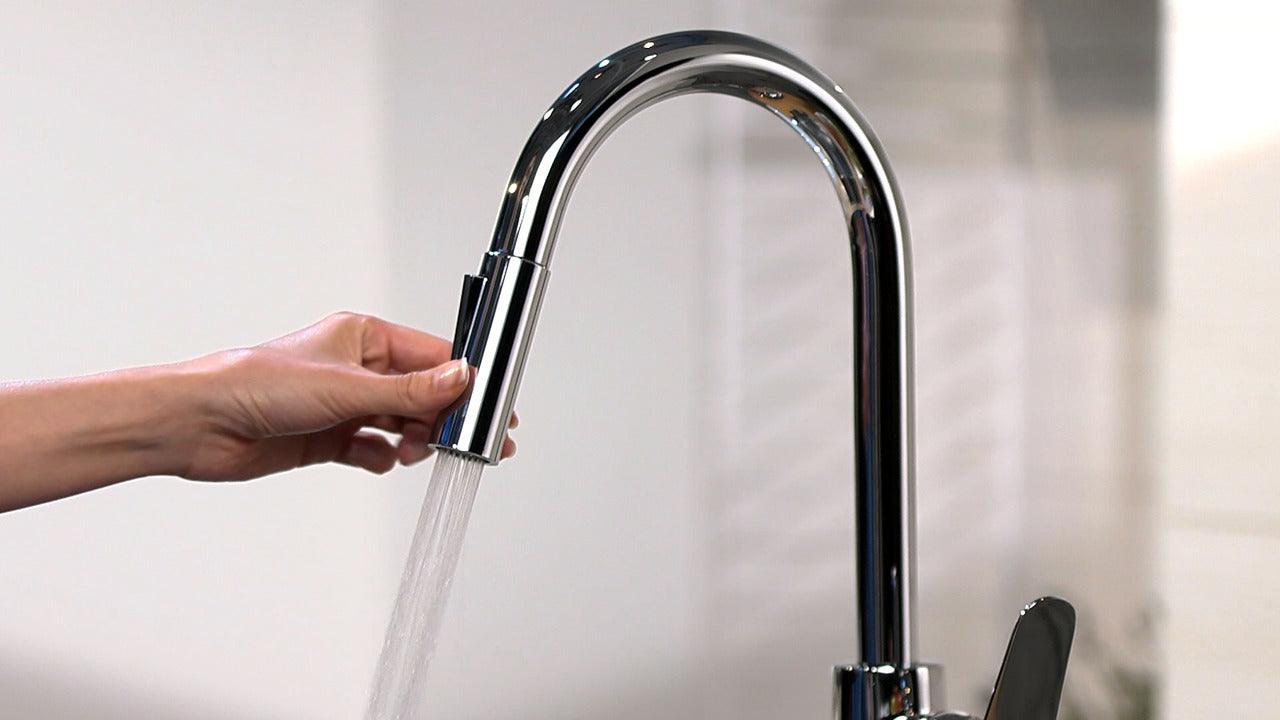 switching modes on hansgrohe sink mixer with pull out spray
