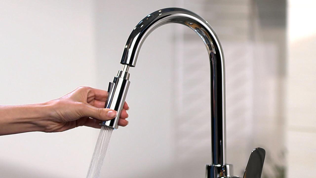 pulling spray head on hansgrohe kitchen sink mixer with pull out spray