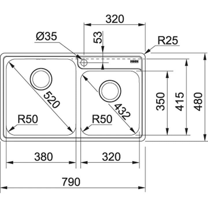 franke BCX 620-38/32 kitchen sink dimension