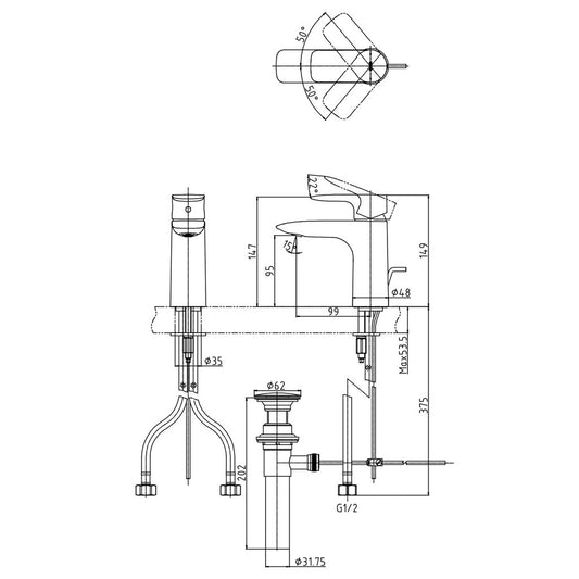 TOTO GA Single Lever Mixer (Hot & Cold) with Pop-up Waste TLG04301 view 2